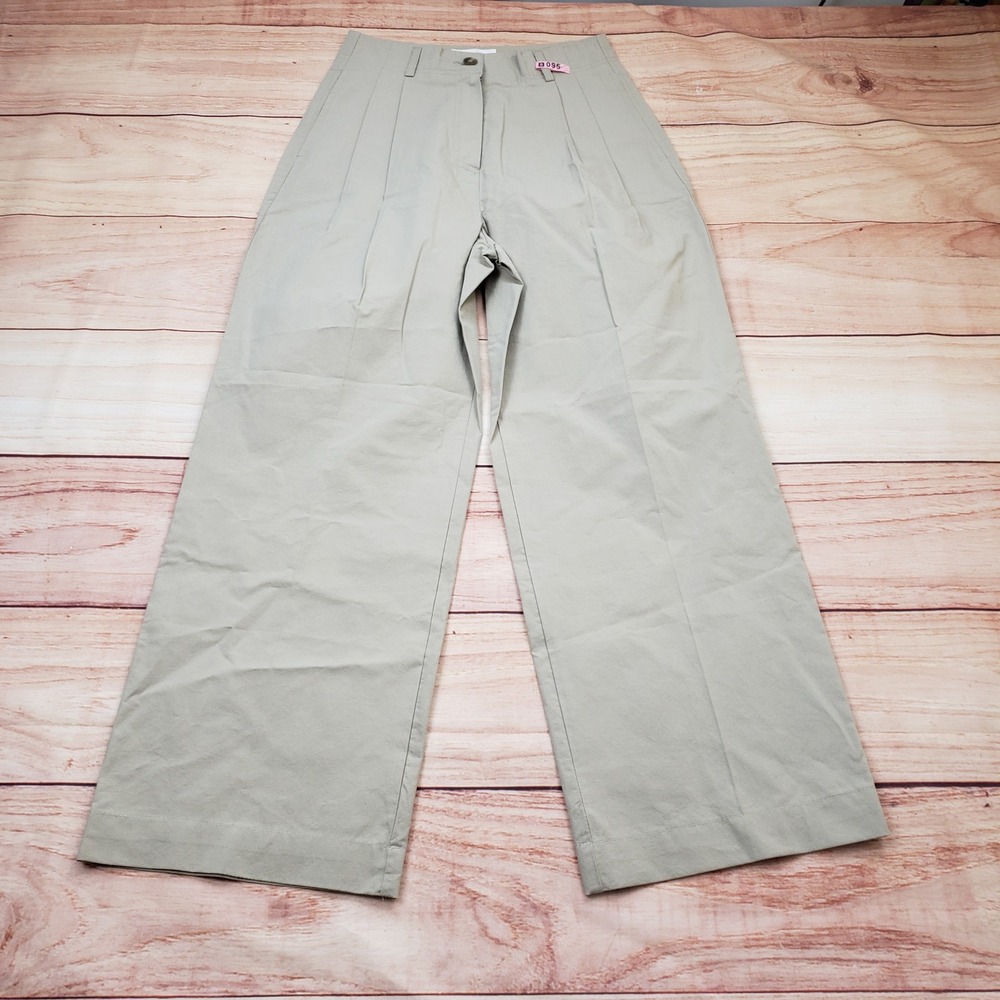 Mayseven‎ Pants Womens Small Beige High Waisted Pleated Wide Leg Trousers Khaki